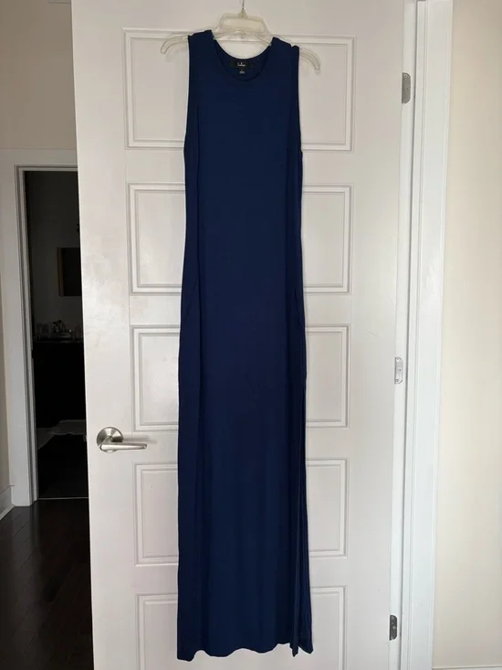 Lulu's Navy Sleeveless Maxi Dress with Side Slit and Pockets - Size L - Picture 2 of 5